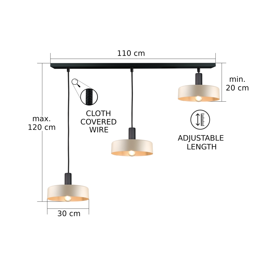 Lámpara colgante LATTE 3xE27/60W/230V beige/negro
