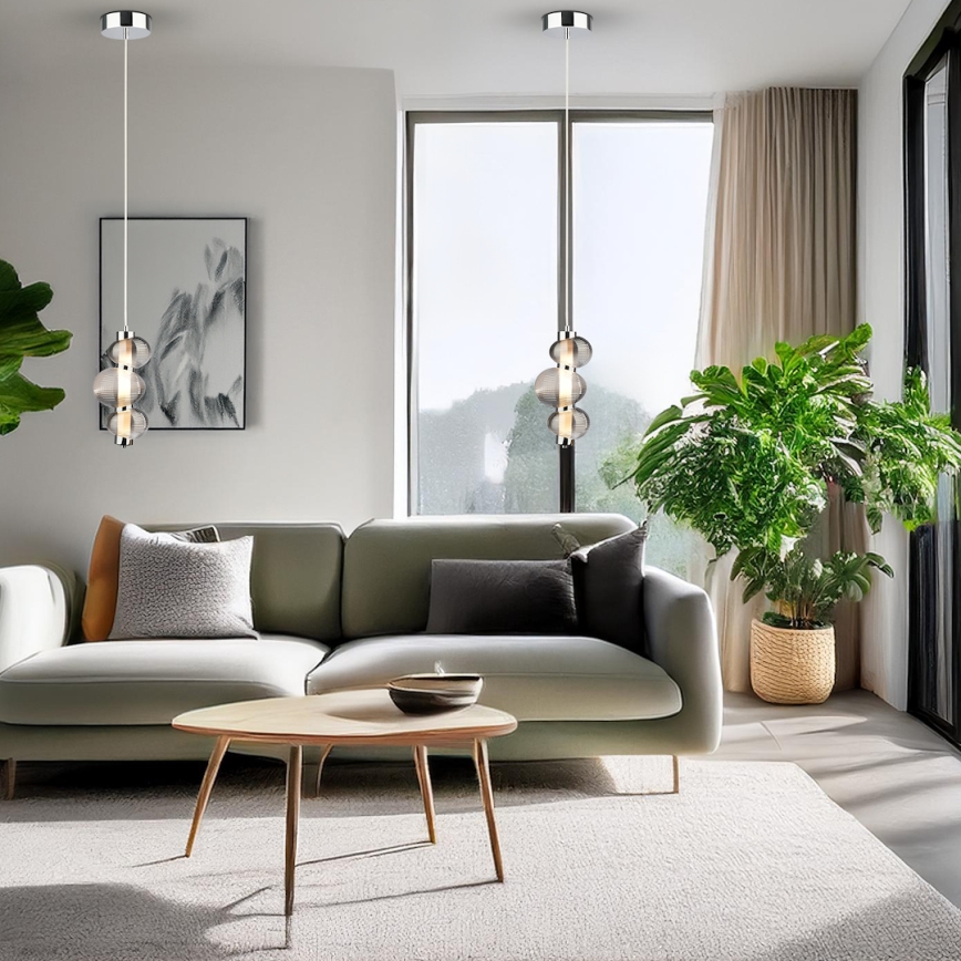 Lámpara colgante LED con cable BOLLA LED/12W/230V, diámetro 16 cm, cromo brillante/gris ahumado