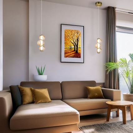 Lámpara colgante LED con cable BOLLA LED/12W/230V Ø 16 cm dorado/beige ahumado