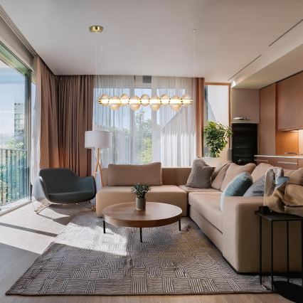 Lámpara colgante LED con cable BOLLA LED/32W/230V dorada/beige ahumado