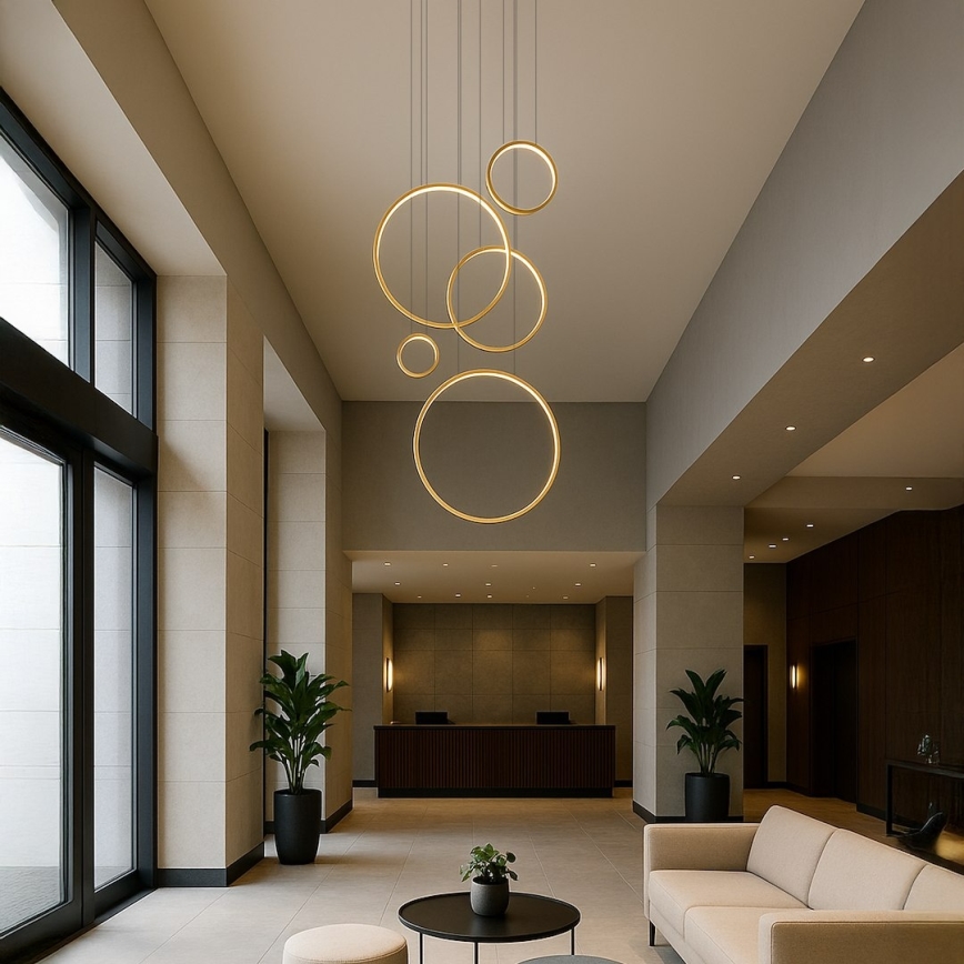 Lámpara colgante LED con cable SATURNO LED/100W/230V, dorada