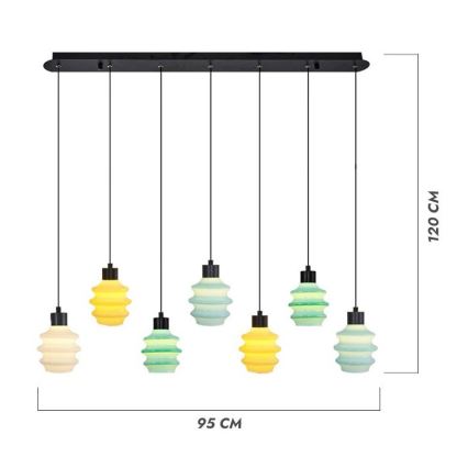 Lámpara colgante LED con suspensión de cable CACTUS 7xLED/2,8W/230V 3000K verde/amarillo/blanco