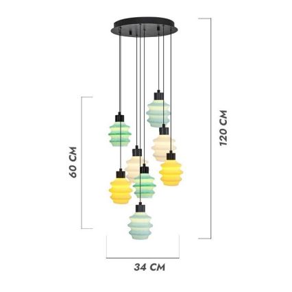 Lámpara colgante LED de cable CACTUS 8xLED/2,8W/230V 3000K verde/amarillo/blanco