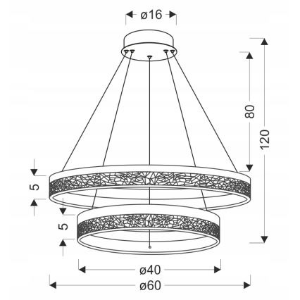 Lámpara colgante LED en cable FROZI LED/38W/230V, diámetro 60 cm, negra