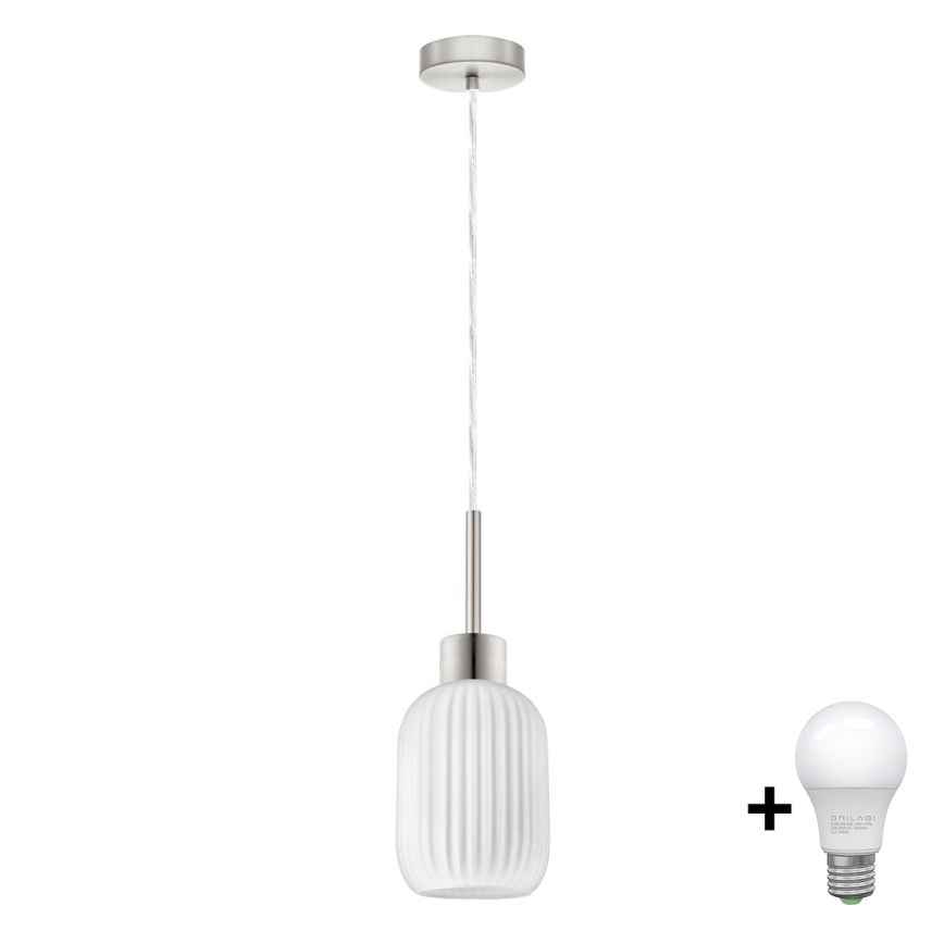 Lámpara colgante LED HARMA 1xE27/60W/230V, diámetro 14 cm, cromo mate/blanco