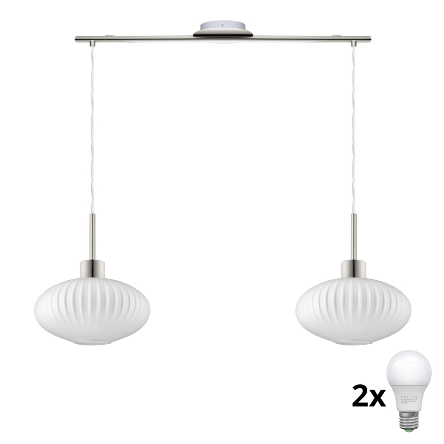 Lámpara colgante LED HARMA con cable 2xE27/60W/230V cromo mate/blanco