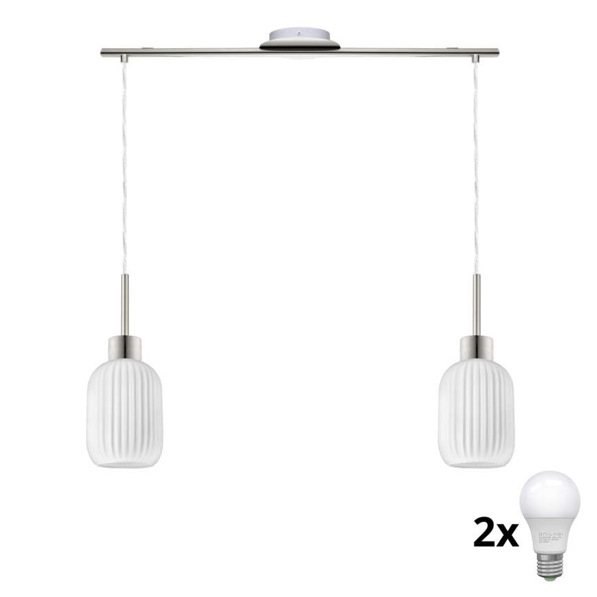 Lámpara colgante LED HARMA suspendida en cable 2xE27/60W/230V cromo mate/blanco