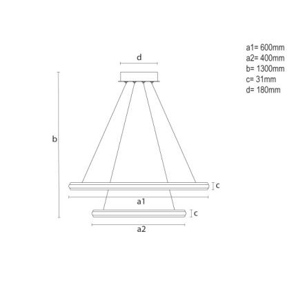 Lámpara colgante LED regulable en cable, 90W/230V, 3000–6500K, Ø 60 cm + control remoto