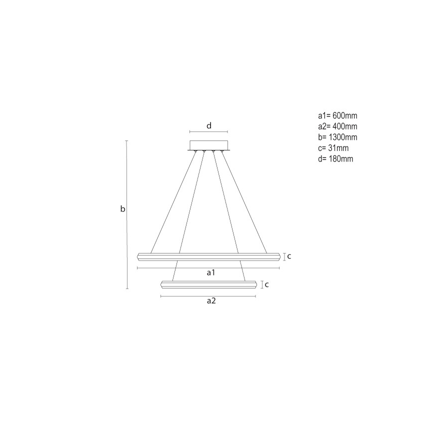 Lámpara colgante LED regulable en cable, 90W/230V, 3000–6500K, Ø 60 cm + control remoto