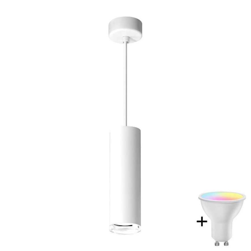 Lámpara colgante LED RGBW regulable para baño TURYN suspendida por cable 1xGU10/6,5W/230V 2700-6500K Wi-Fi IP44 blanco
