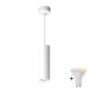Lámpara colgante LED RGBW regulable para baño TURYN suspendida por cable 1xGU10/6W/230V 3000K Wi-Fi IP44 blanco