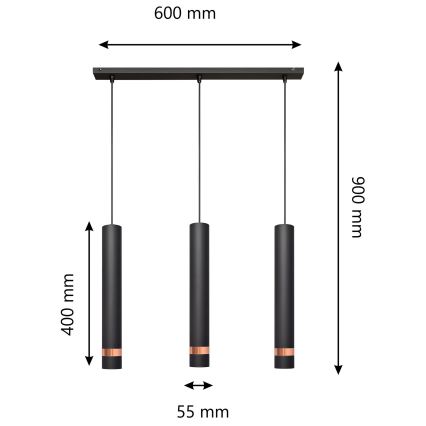 Lámpara colgante LED TUBA 3xGU10/4,8W/230V negro/cobre