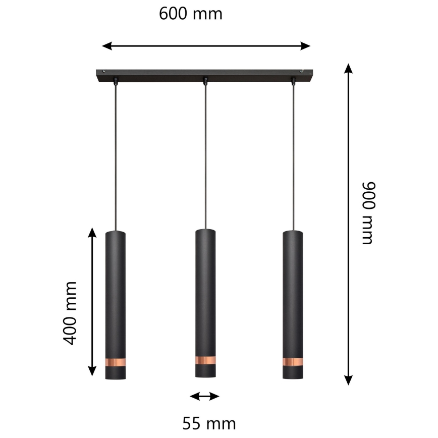 Lámpara colgante LED TUBA 3xGU10/4,8W/230V negro/cobre
