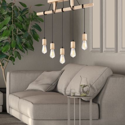 Lámpara colgante LEON 5xE27/60W/230V haya