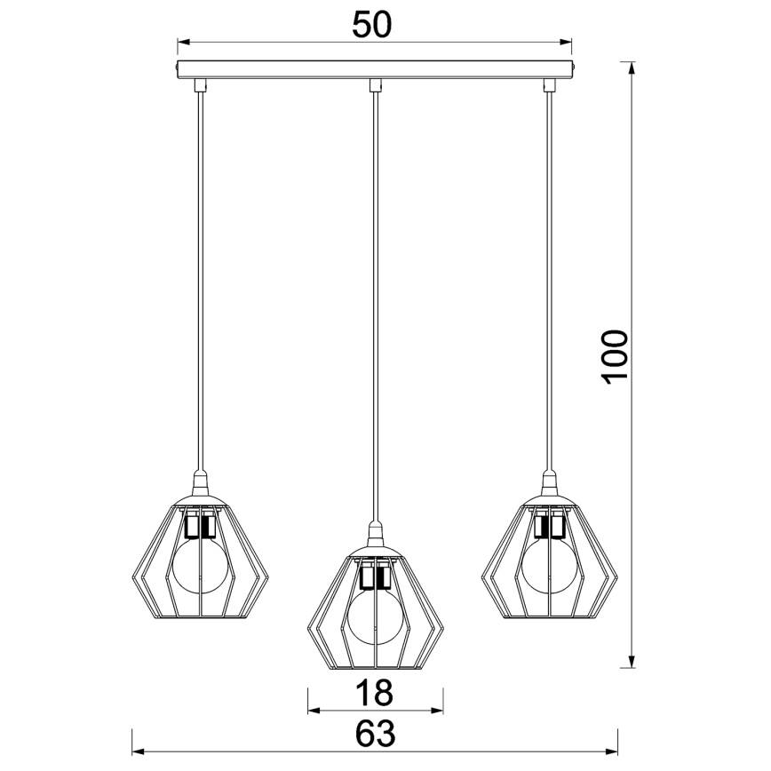 Lámpara colgante LETI 3xE27/15W/230W negro