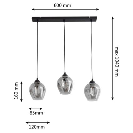 Lámpara colgante LILI 3xE27/15W/230V negro/gris