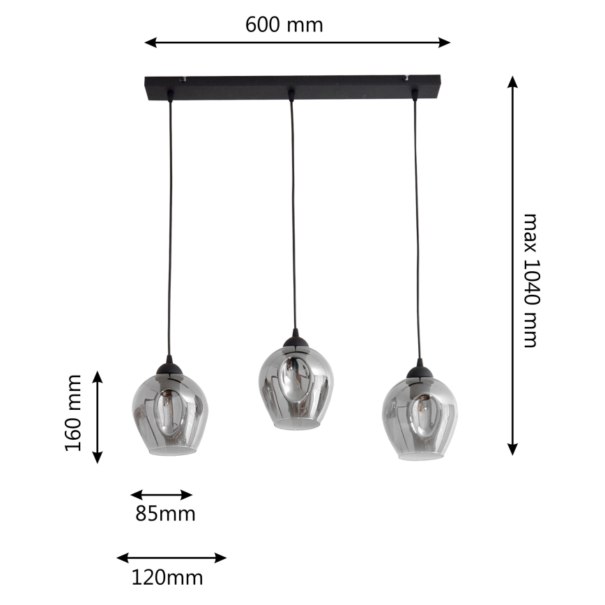 Lámpara colgante LILI 3xE27/15W/230V negro/gris