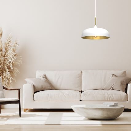 Lámpara colgante LINCOLN 1xE27/60W/230V diá. 35 cm blanco