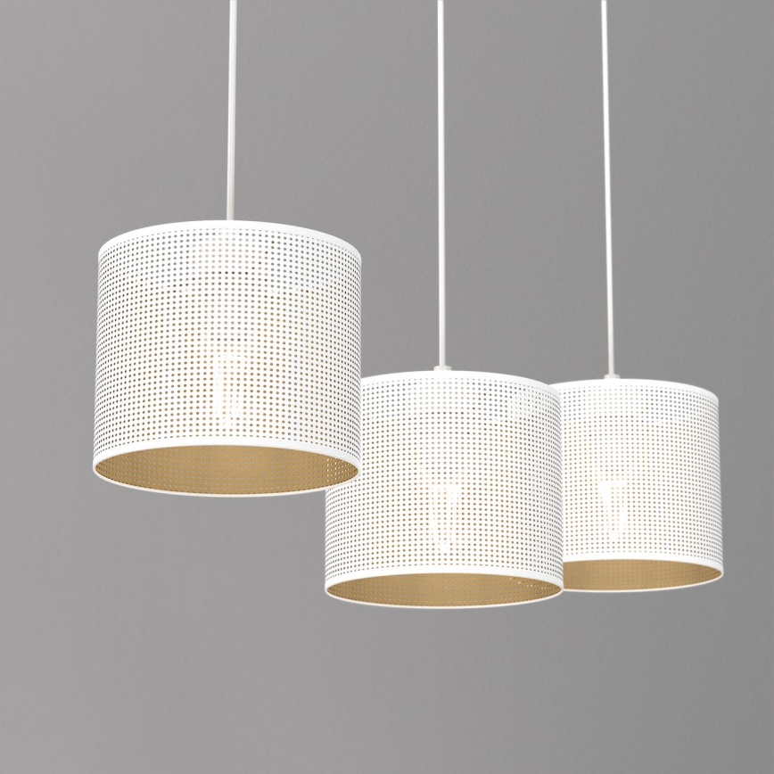 Lámpara colgante con cable LOFT SHADE 3xE27/60W/230V blanco/dorado