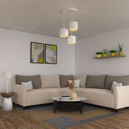 Lámpara colgante con cable LOFT SHADE 3xE27/60W/230V blanco/dorado