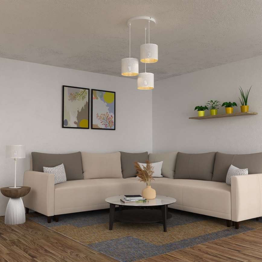 Lámpara colgante con cable LOFT SHADE 3xE27/60W/230V blanco/dorado