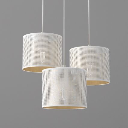 Lámpara colgante con cable LOFT SHADE 3xE27/60W/230V blanco/dorado