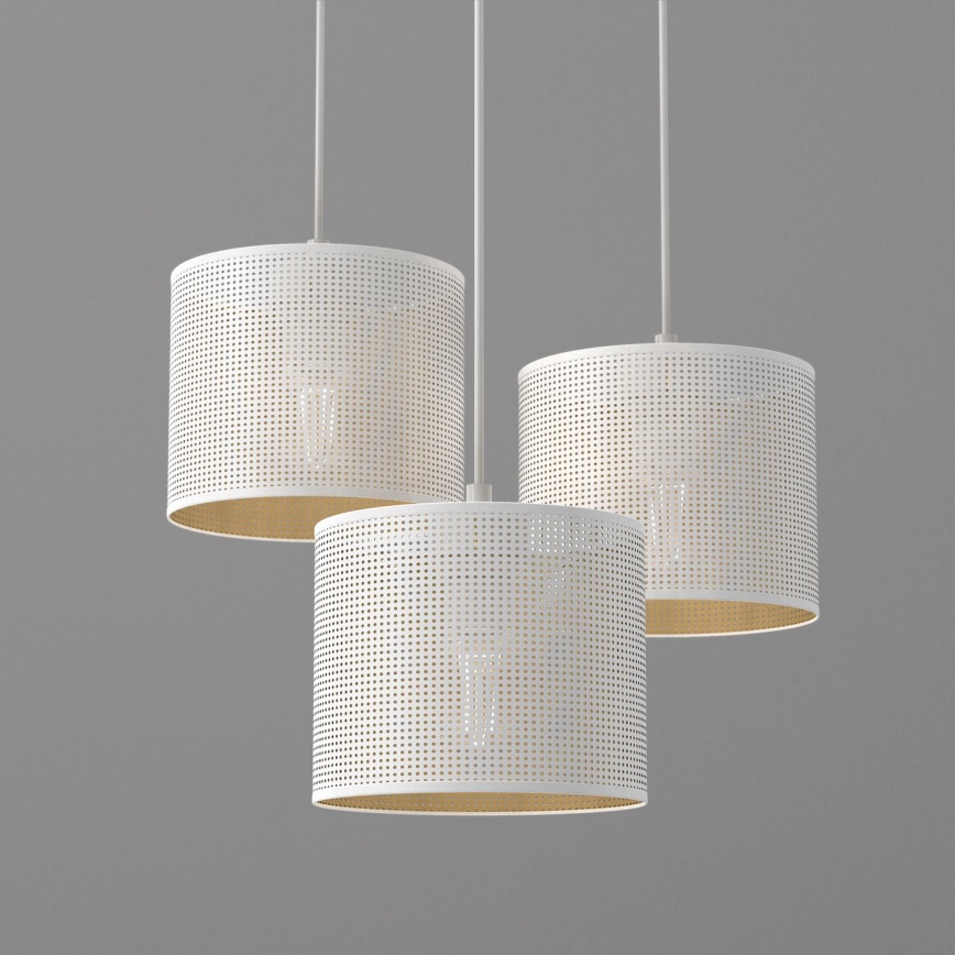 Lámpara colgante con cable LOFT SHADE 3xE27/60W/230V blanco/dorado