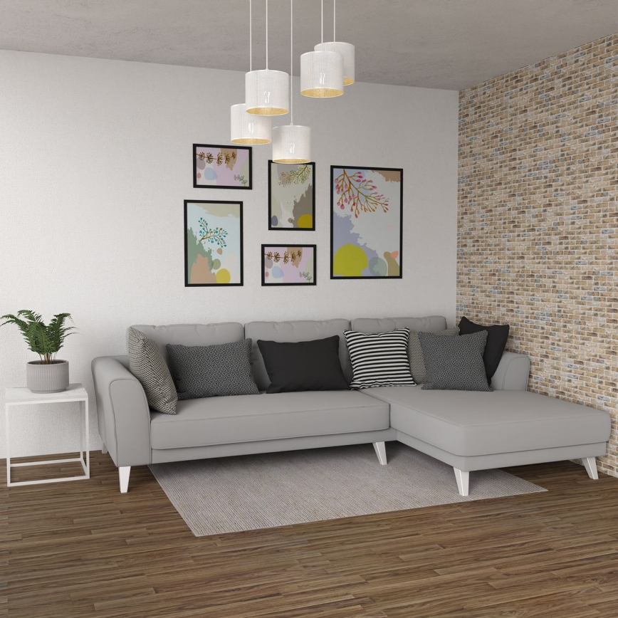 Lámpara colgante con cable LOFT SHADE 5xE27/60W/230V blanco/dorado