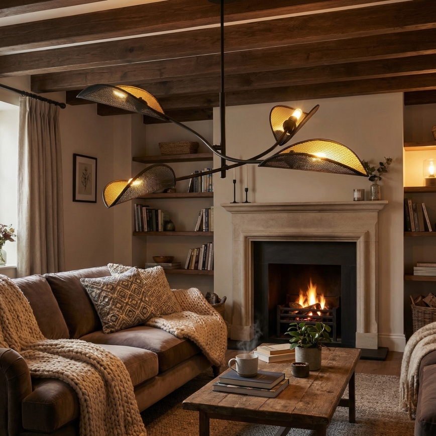 Lámpara colgante LOTUS 4xE14/10W/230V negro/dorado