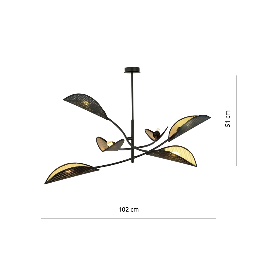 Lámpara colgante LOTUS 6xE14/10W/230V negro/dorado