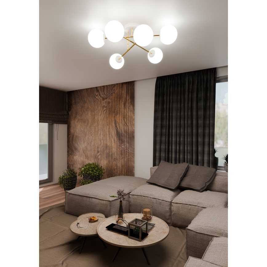 Lámpara colgante MAGNUM 6xE14/10W/230V blanco/dorado