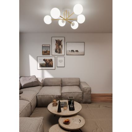 Lámpara colgante MAGNUM 6xE14/10W/230V blanco/dorado
