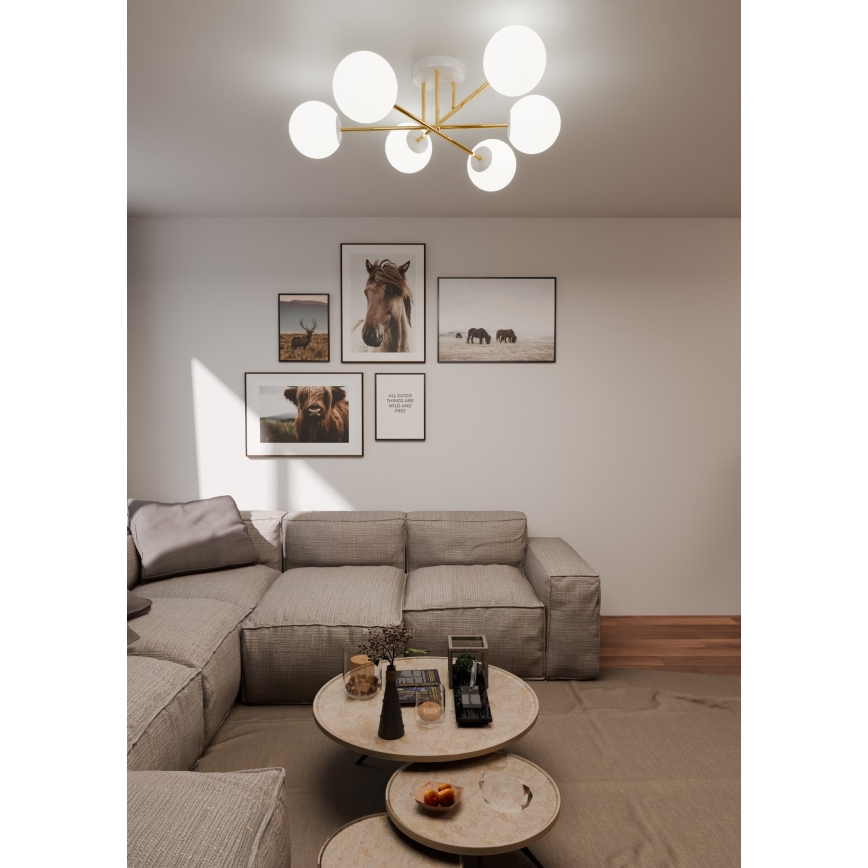 Lámpara colgante MAGNUM 6xE14/10W/230V blanco/dorado