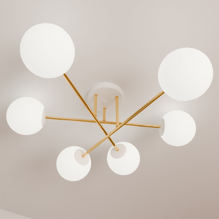 Lámpara colgante MAGNUM 6xE14/10W/230V blanco/dorado