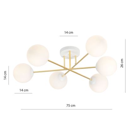Lámpara colgante MAGNUM 6xE14/10W/230V blanco/dorado