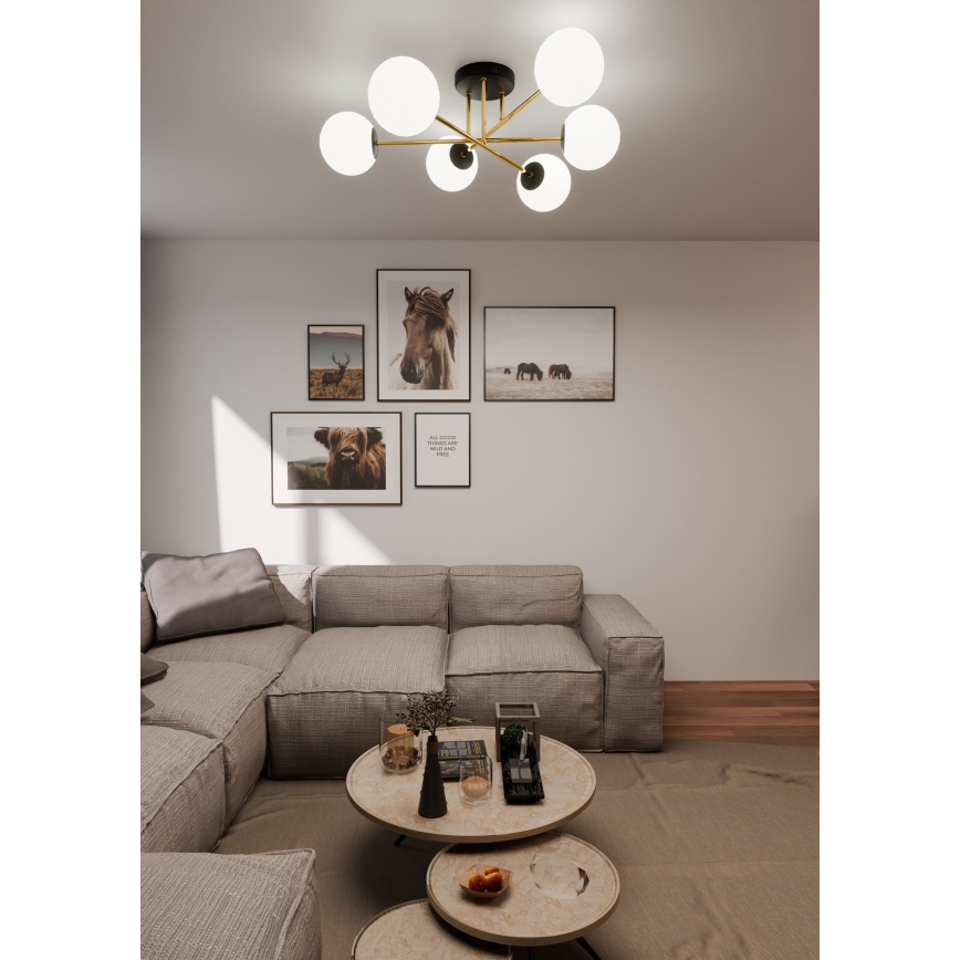 Lámpara colgante MAGNUM 6xE14/10W/230V blanco/dorado/negro