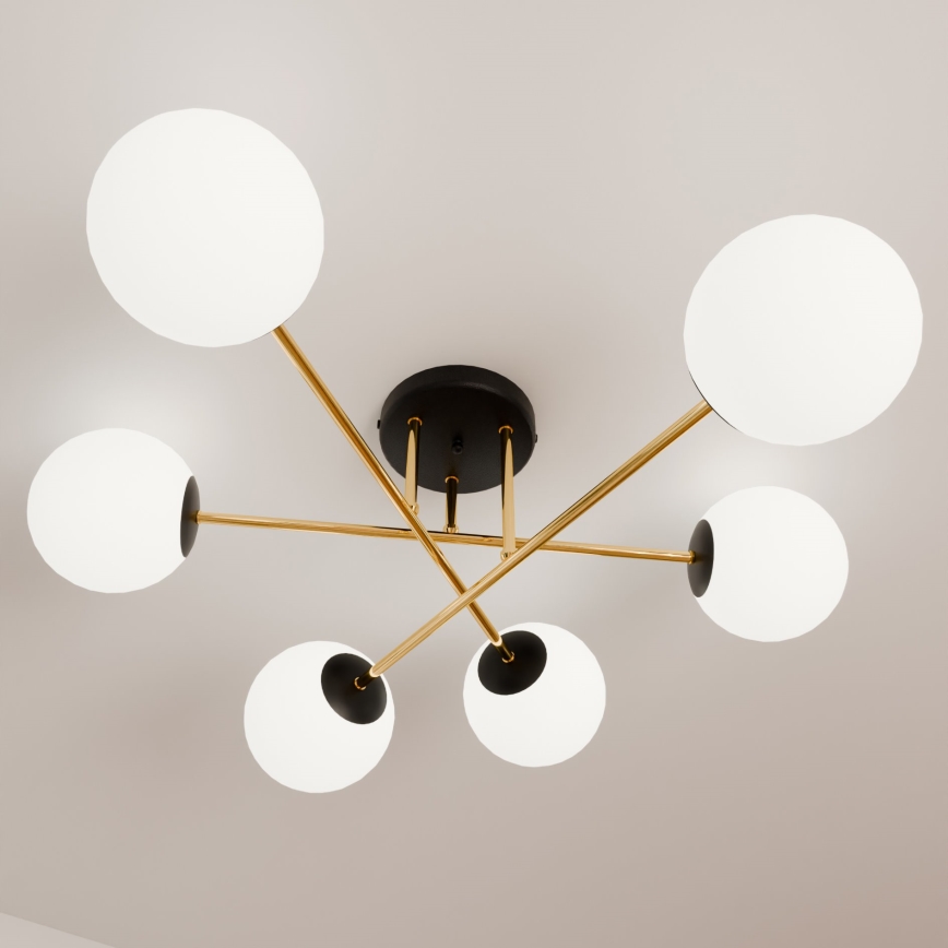 Lámpara colgante MAGNUM 6xE14/10W/230V blanco/dorado/negro