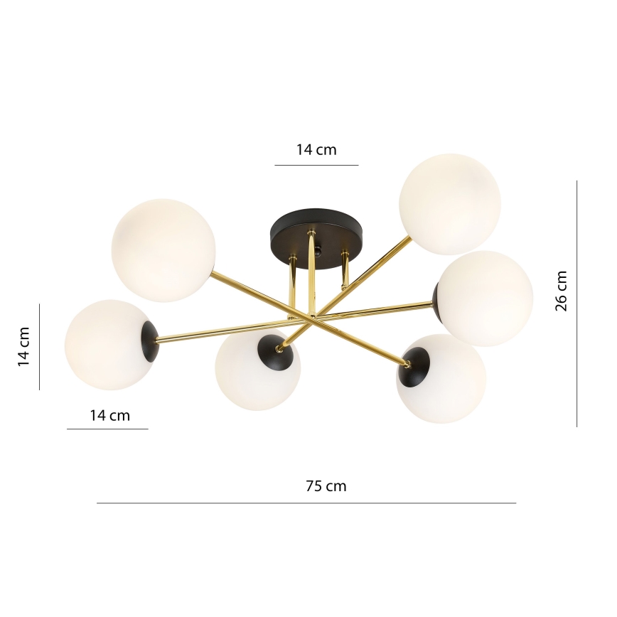 Lámpara colgante MAGNUM 6xE14/10W/230V blanco/dorado/negro