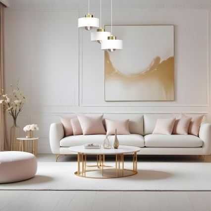 Lámpara colgante MARTI 3xE27/15W/230V blanco/dorado
