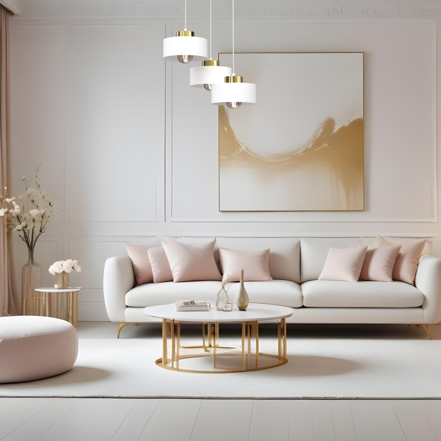 Lámpara colgante MARTI 3xE27/15W/230V blanco/dorado