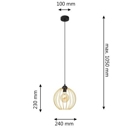 Lámpara colgante MERCURE 1xE27/15W/230V dorado/negro