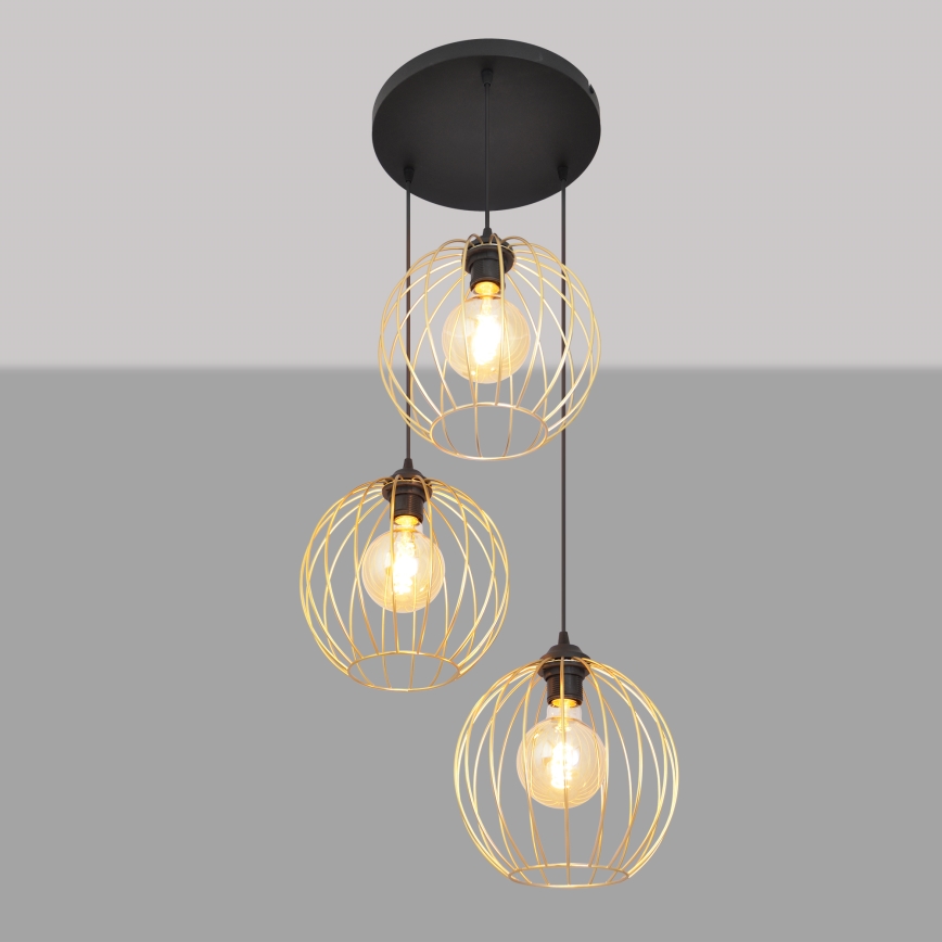 Lámpara colgante MERCURE 3xE27/15W/230V dorado/negro