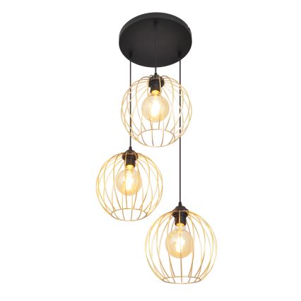 Lámpara colgante MERCURE 3xE27/15W/230V dorado/negro