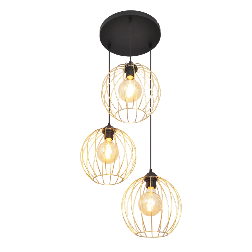 Lámpara colgante MERCURE 3xE27/15W/230V dorado/negro