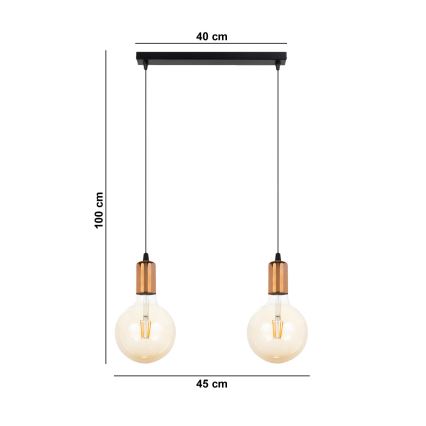 Lámpara colgante MIROS 2xE27/60W/230V negro/cobre