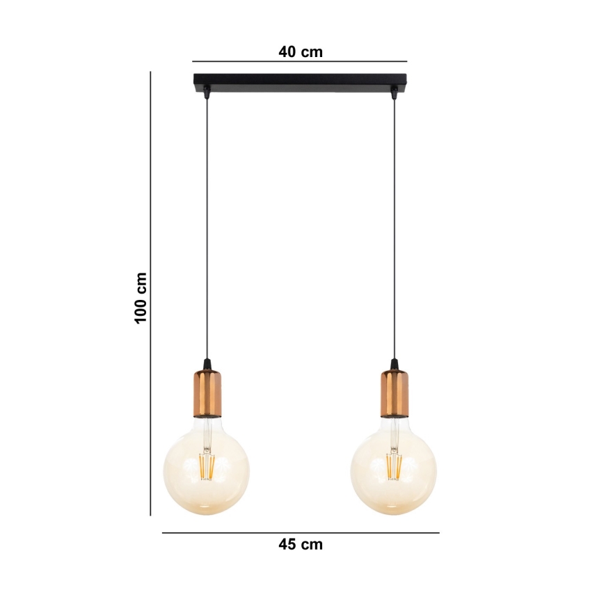 Lámpara colgante MIROS 2xE27/60W/230V negro/cobre