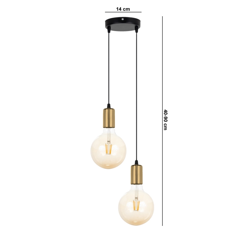 Lámpara colgante MIROS 2xE27/60W/230V redondo negro/dorado