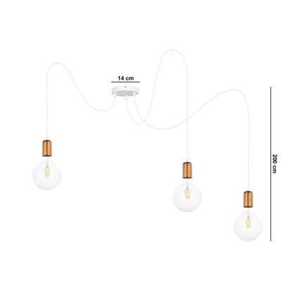 Lámpara colgante MIROS 3xE27/60W/230V araña blanco/cobre