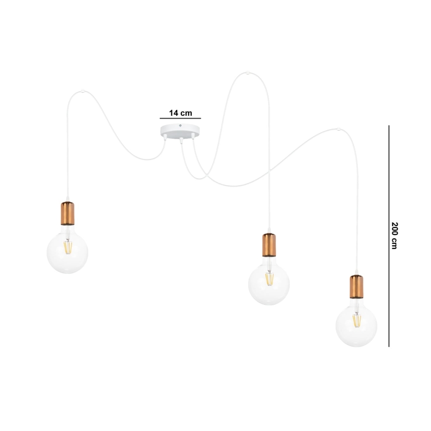 Lámpara colgante MIROS 3xE27/60W/230V araña blanco/cobre