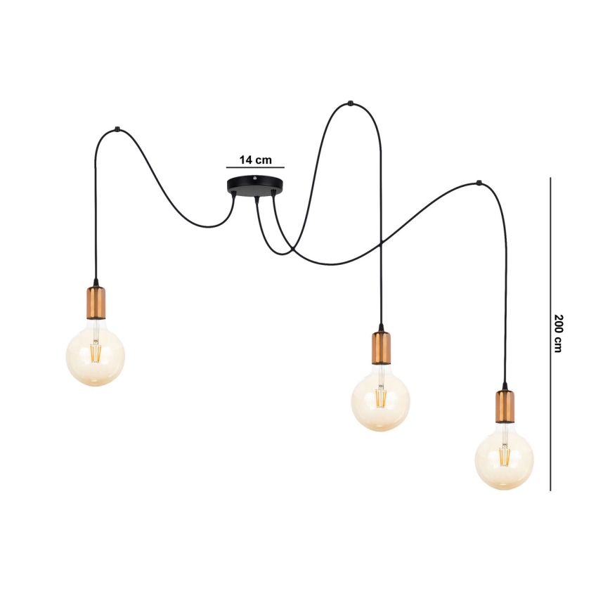 Lámpara colgante MIROS 3xE27/60W/230V araña negro/cobre